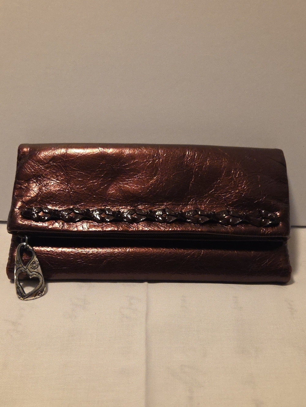 Unique Brighton Burgundy Foldover Metallic Wallet with Heart Charm